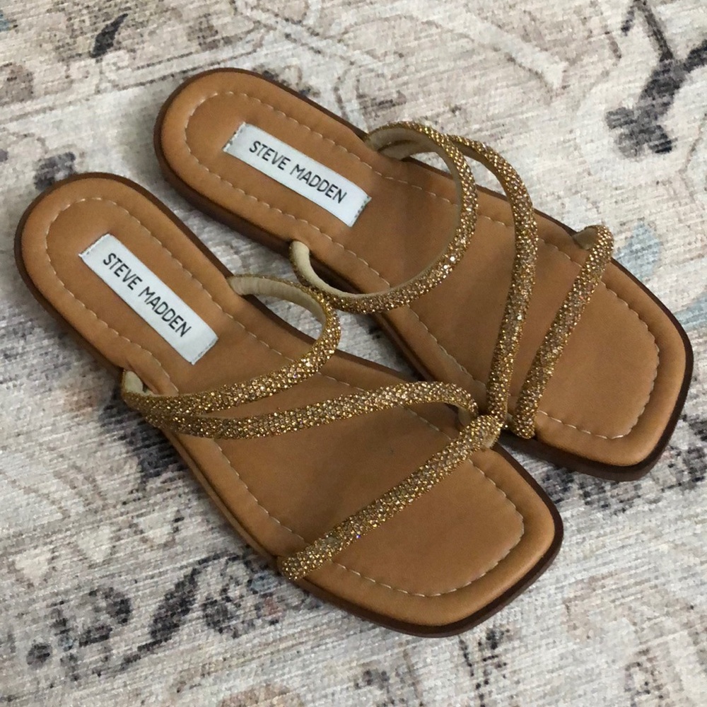 Steve Madden remix sandals sz 7 made in Italy bronze rhinestone